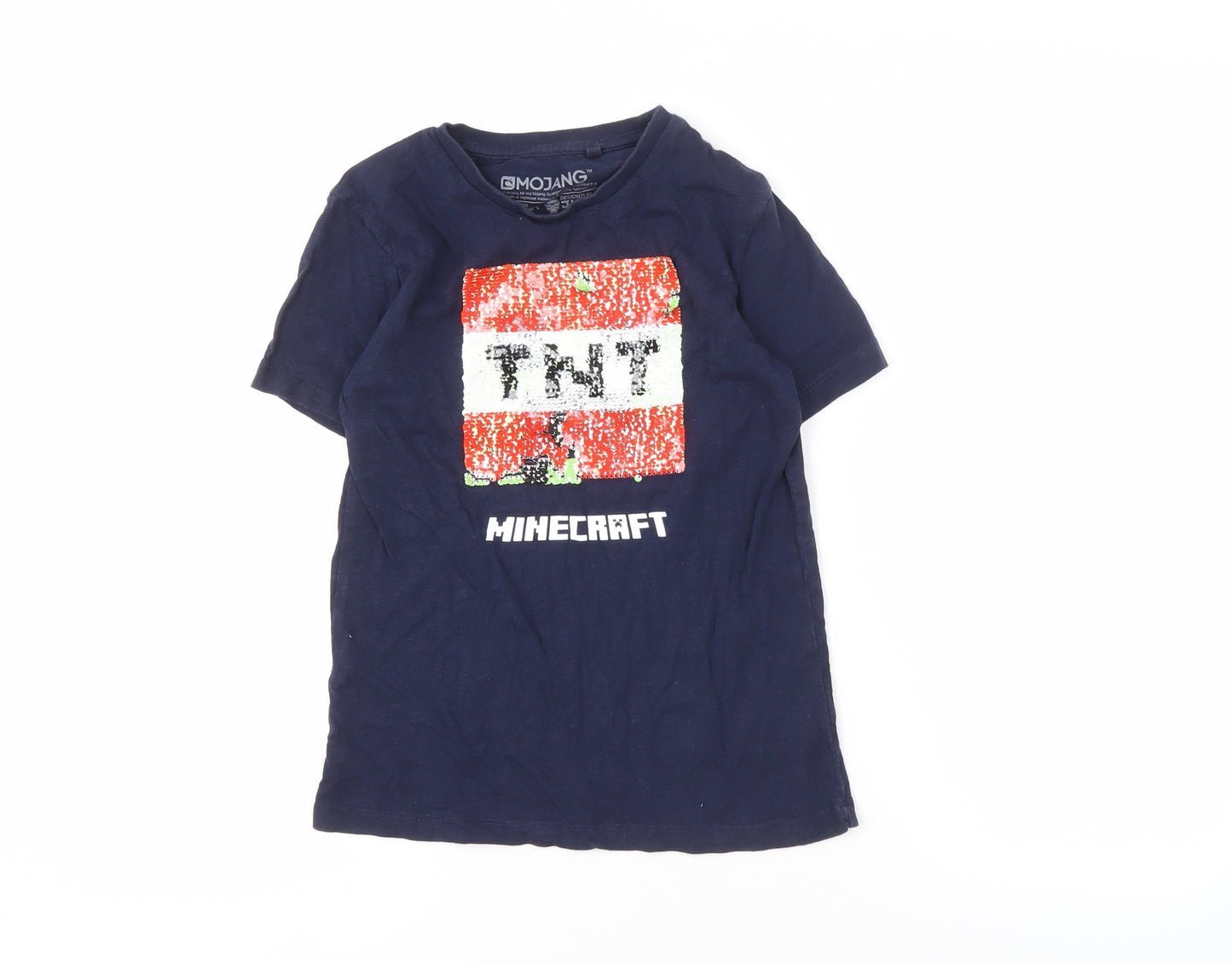 Next Boys Blue Minecraft T-Shirt 8 Years Logo Sequin