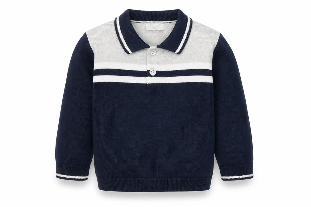Mamas & Papas Unisex Blue 12-18M Collared Cotton Jumper