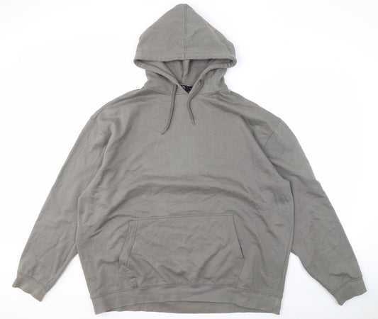 boohooMAN Men's Grey Graphic Pullover Hoodie L