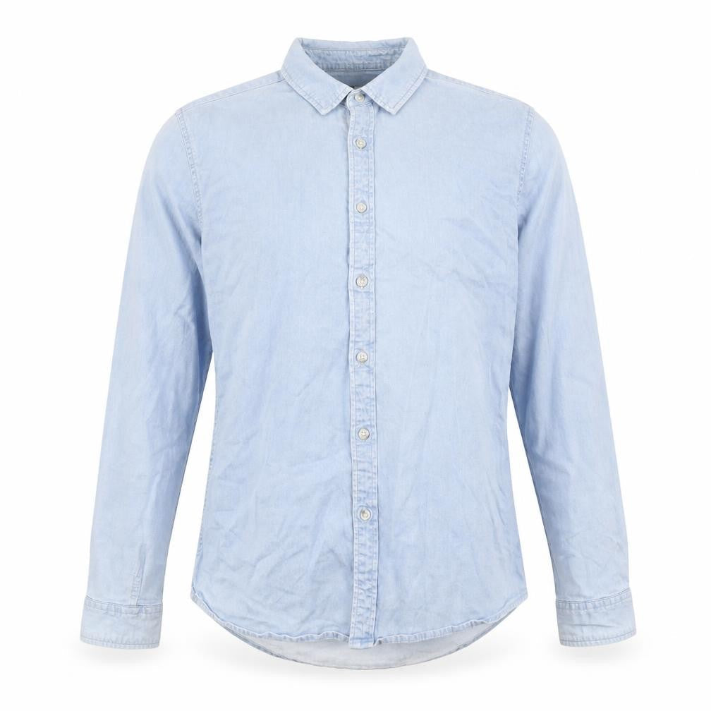 Topman Men's Blue Denim Long Sleeve Regular Fit Shirt