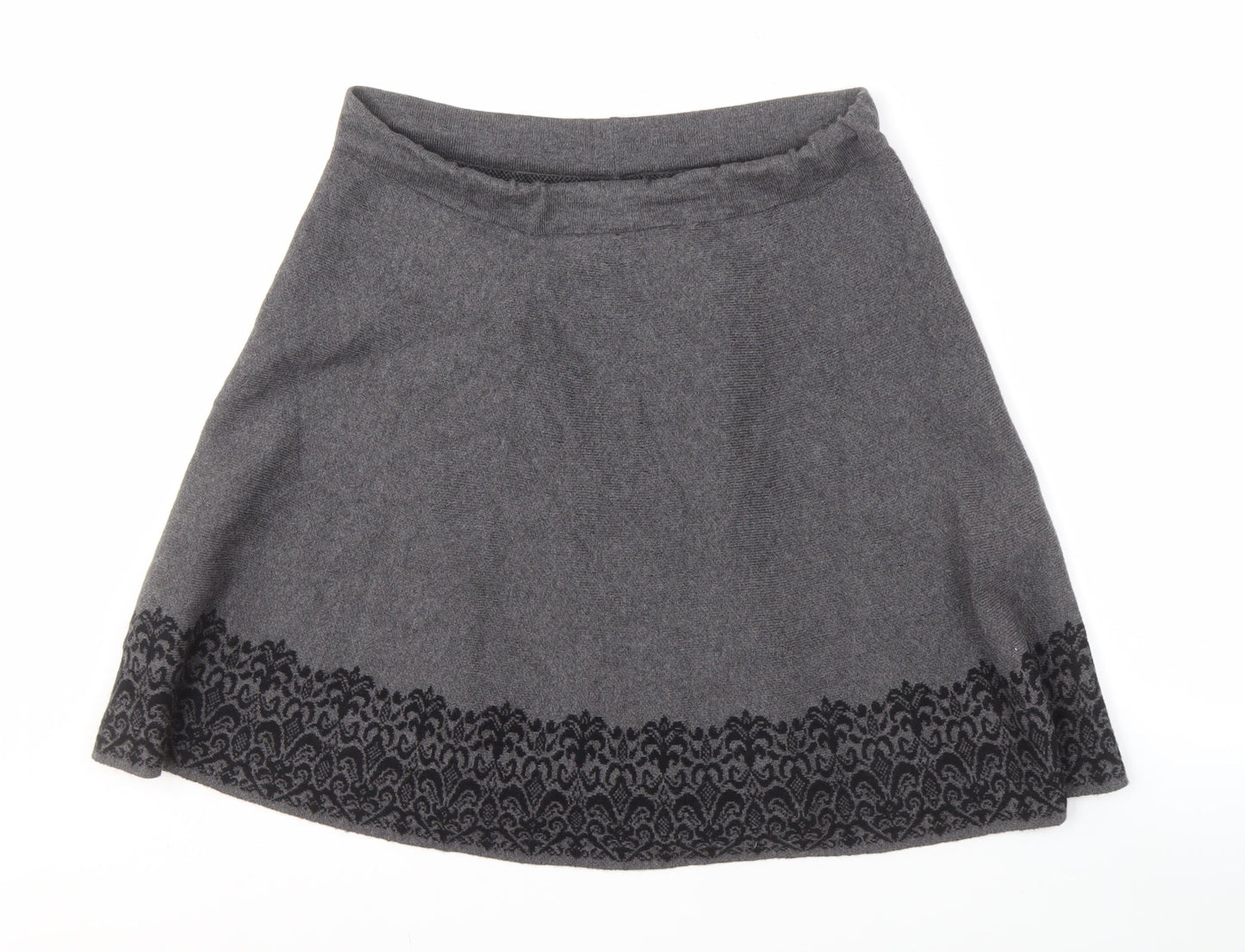 Adrienne Vittadini Women's Grey A-Line Embroidered Skirt L