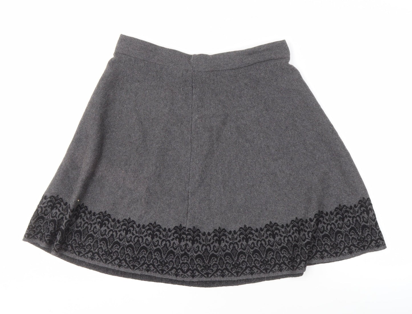 Adrienne Vittadini Women's Grey A-Line Embroidered Skirt L