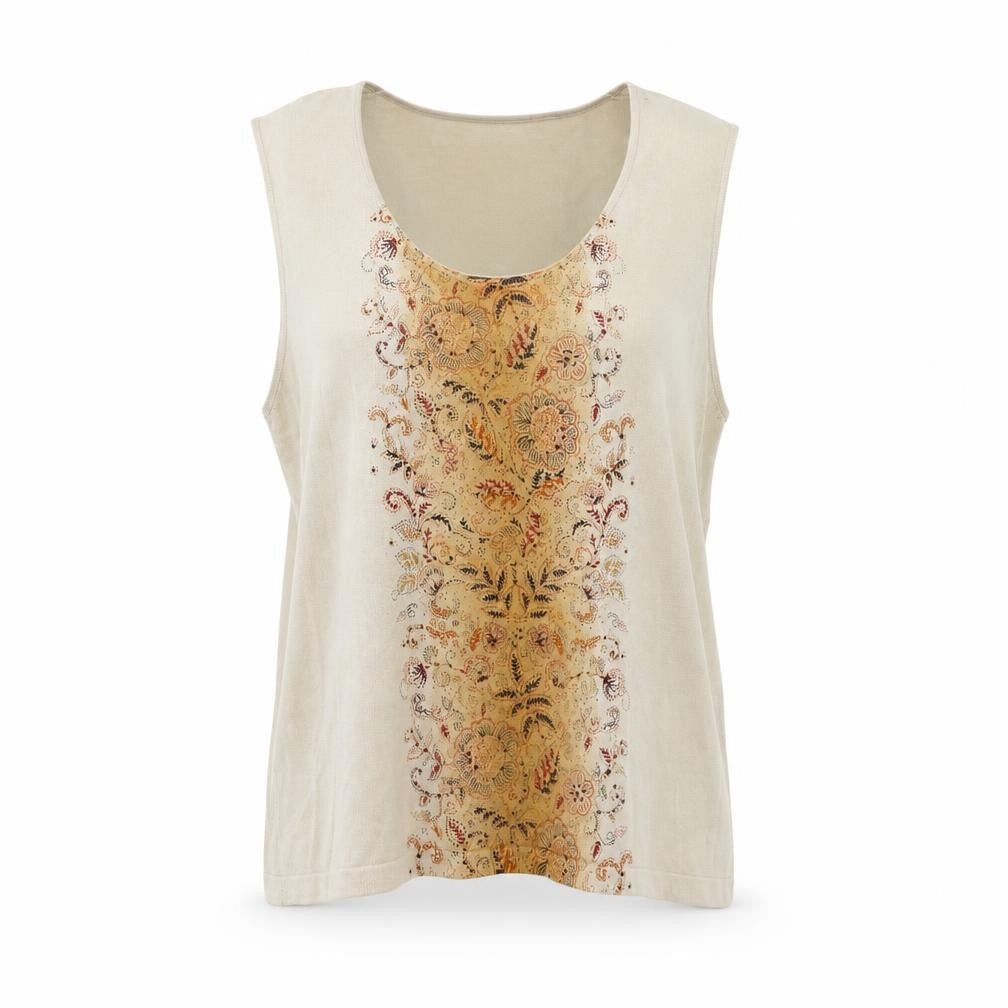 Windsmoor Beige Floral Embroidered Women's Tank, Size L