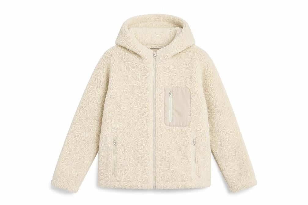Front view of Kangaroo Poo girls’ beige hooded jacket 13 years casual winter