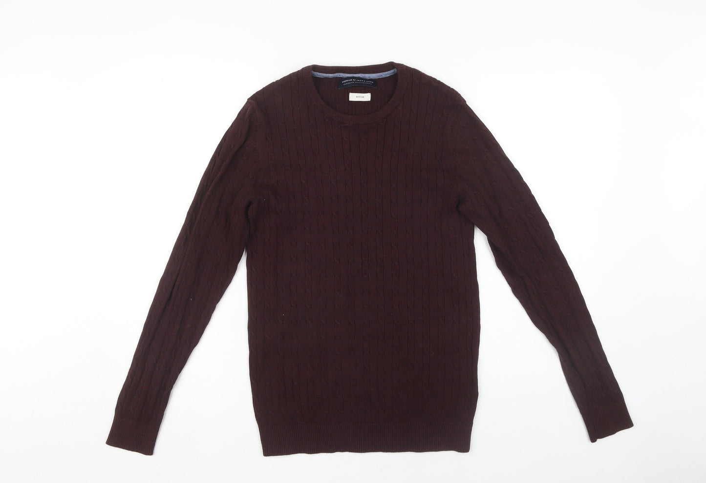 Jack & Jones Men's Brown Cable-Knit Cotton Pullover, M