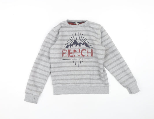 Bench Boys Grey Graphic Striped Pullover Sweatshirt 9-10 Yrs