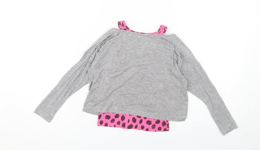 Converse Girls Grey Pink 4-5Y Animal Print Long Sleeve T-Shirt