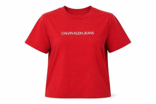 Womens UK Size S Calvin Klein Jeans Red Cotton T-Shirt