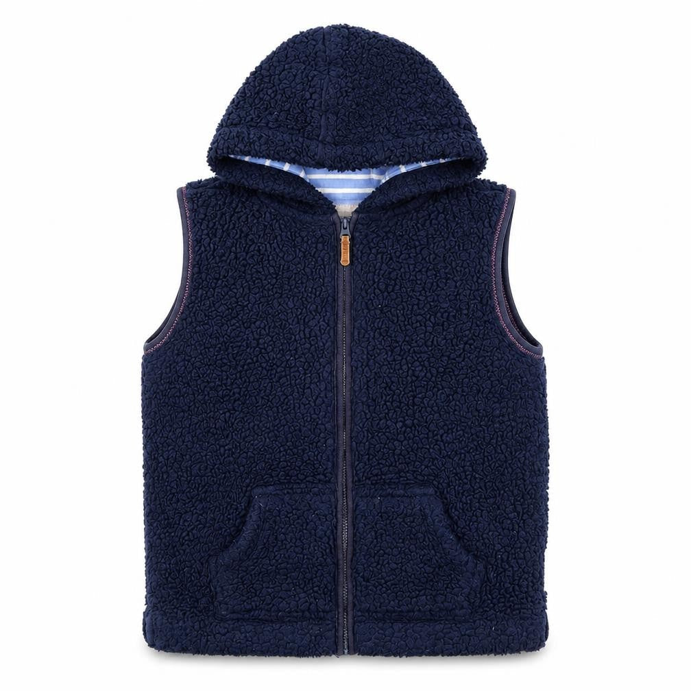 Front view of FatFace girls’ navy blue hooded fleece gilet 10-11 years