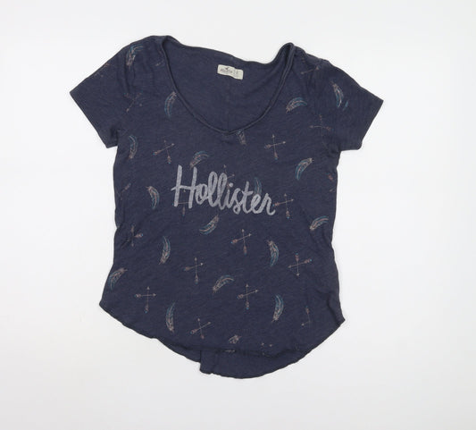 Hollister Women's Blue XS V-Neck Jersey T-Shirt
