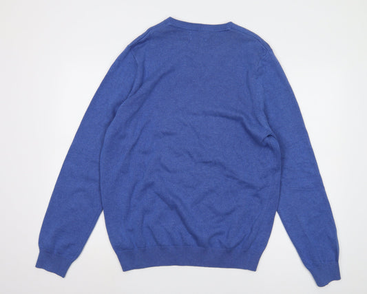 Marks and Spencer Men's Blue Cotton Pullover Jumper, L