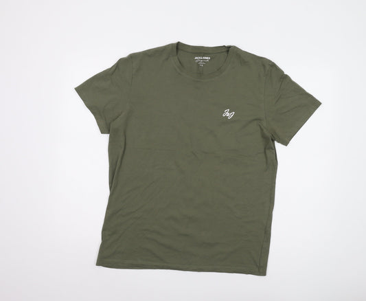 Jack & Jones Men's Green T-Shirt L, Crew Neck