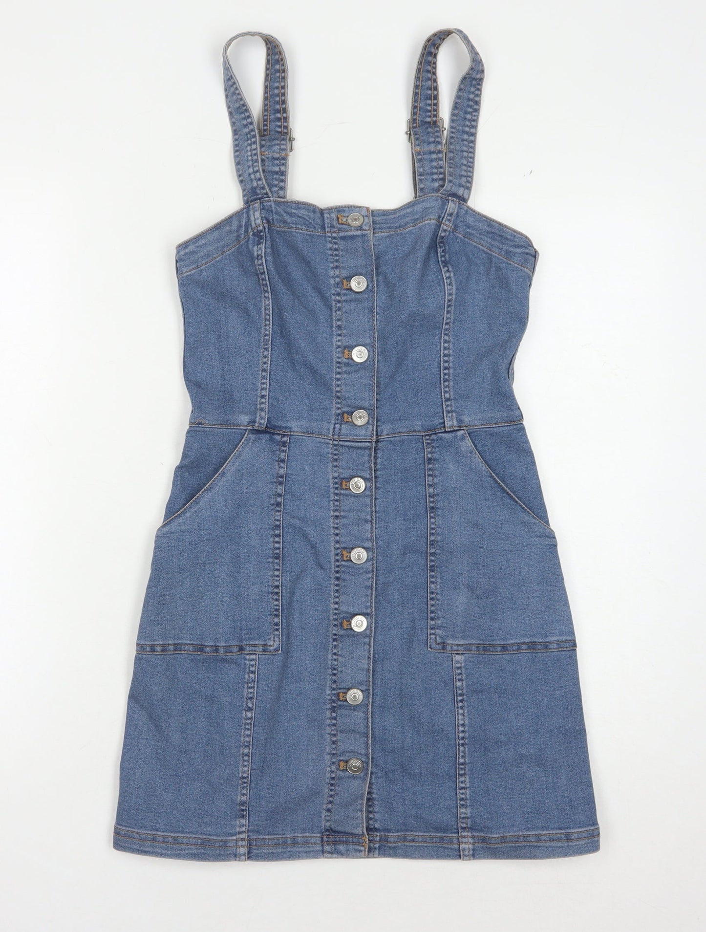 H&M Women Blue Denim Pinafore Dress Size 4 Casual