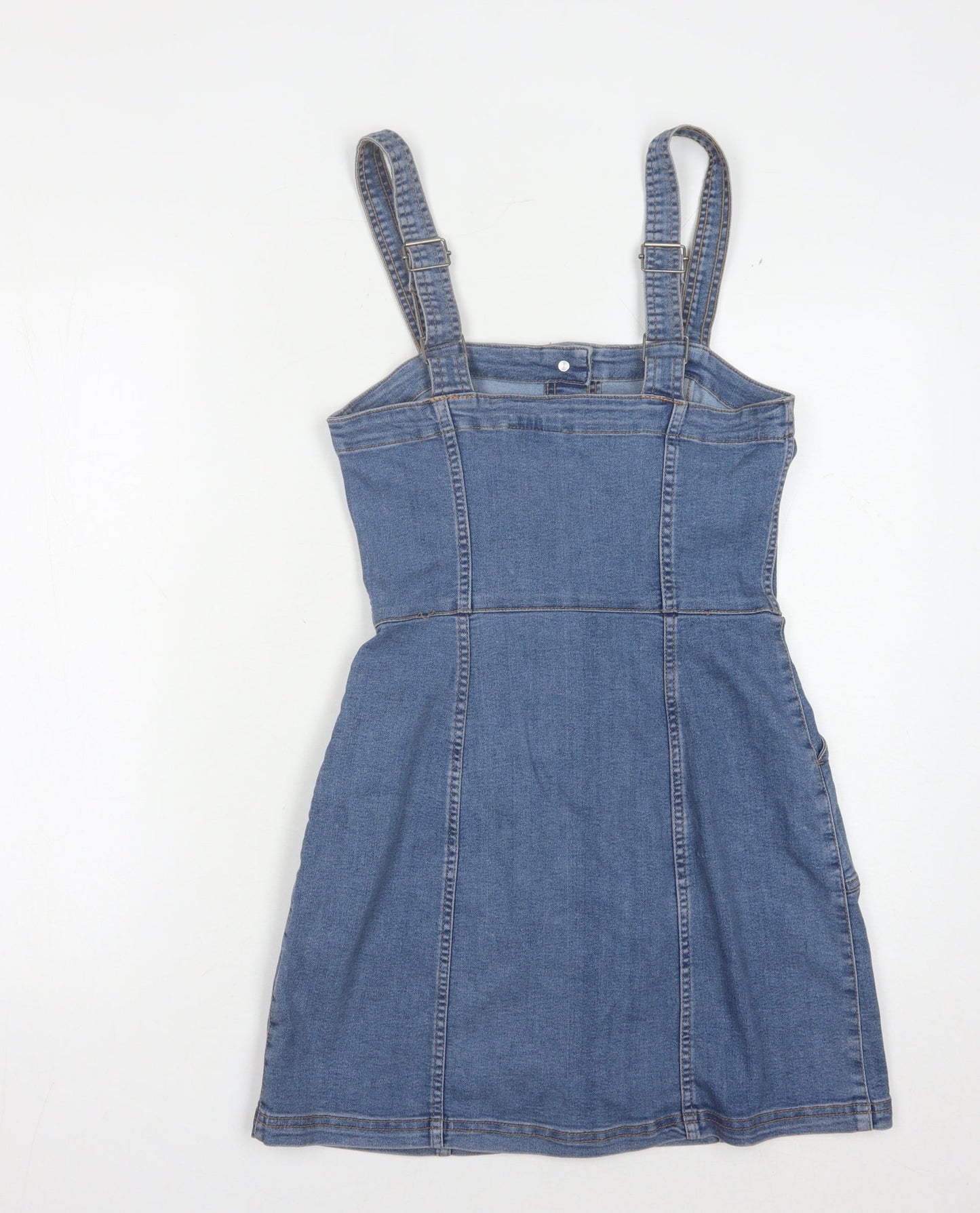 H&M Women Blue Denim Pinafore Dress Size 4 Casual