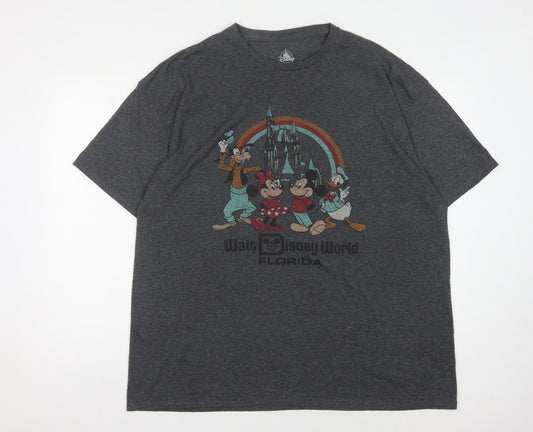 Disney Unisex Grey T-Shirt 2XL Cartoon Graphic Relaxed Fit