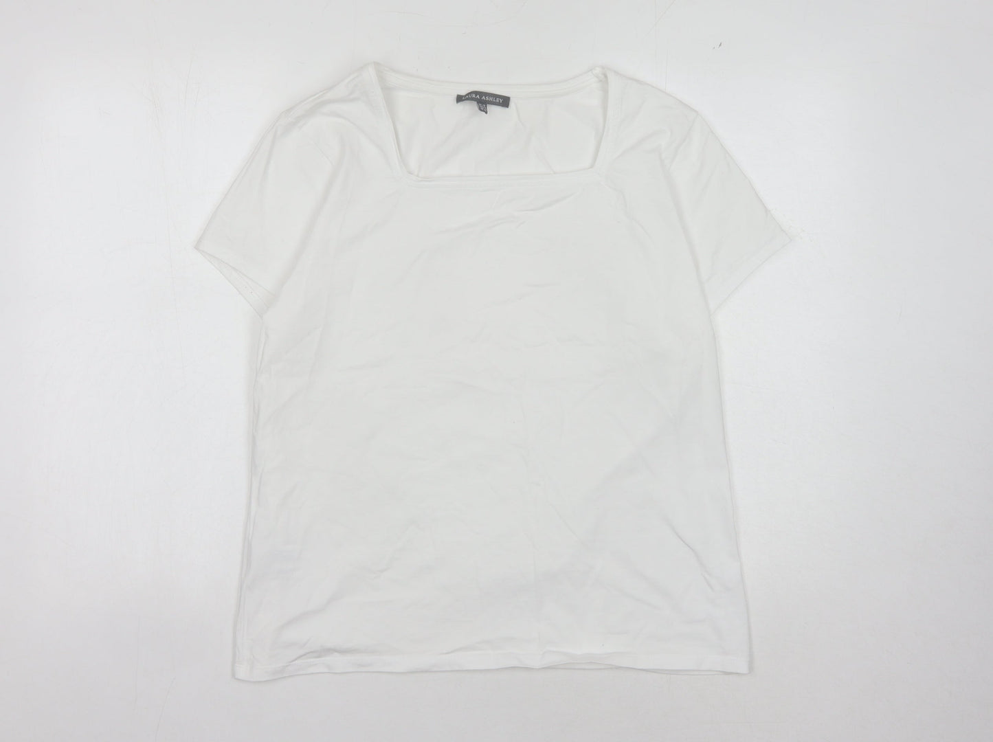 Laura Ashley Women's White T-Shirt, Size 18, Square Neck