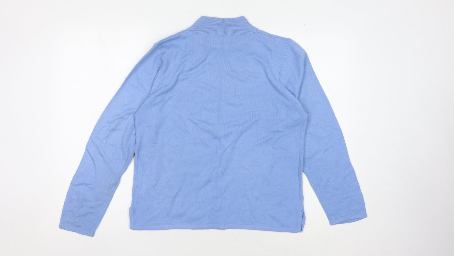 Ann Marie Women's Blue Mock Neck Jumper L Embroidered