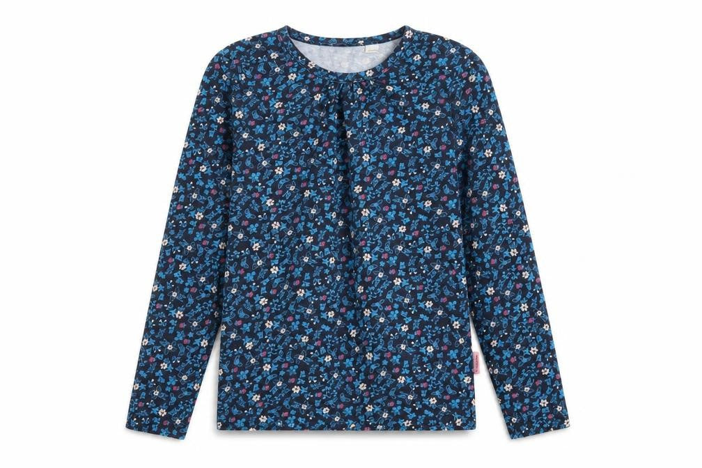 Front view of Trespass girls’' floral long sleeve top - blue, 7-8 years