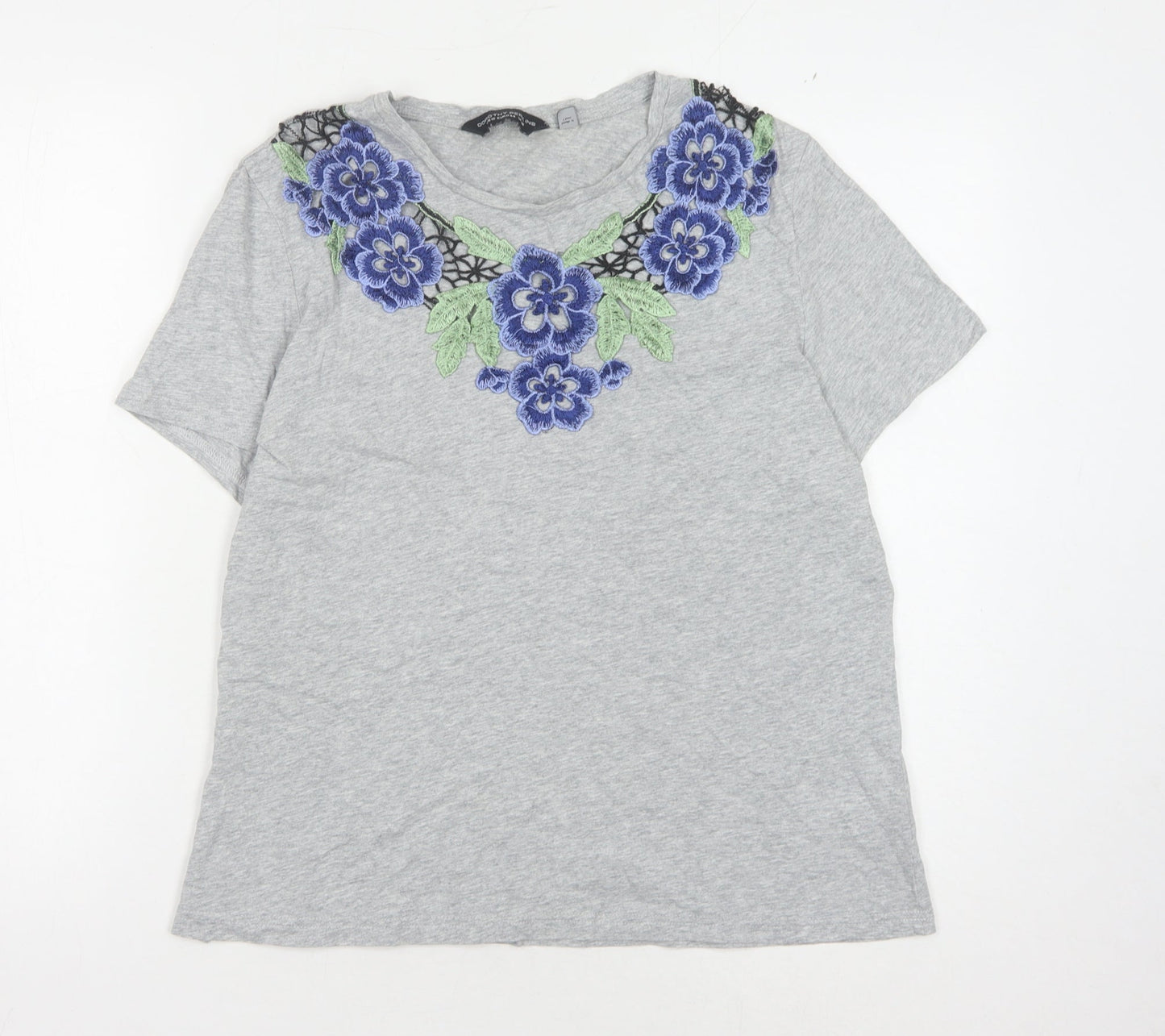 Dorothy Perkins Women's Grey Embroidered T-Shirt Size 16