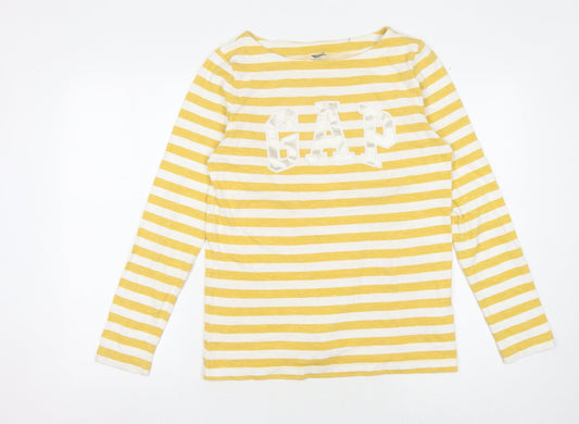 GAP Women's Yellow Striped Boat Neck Long Sleeve T-Shirt