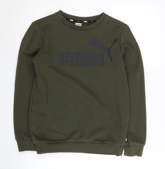 Puma Boys Green Crew Neck Sweatshirt with Logo, Size 11-12Y