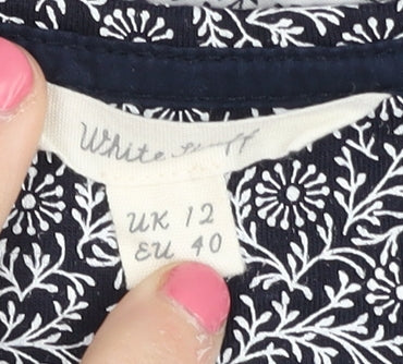 White Stuff Women's Blue Floral Blouse, Size 12, 3/4 Sleeve