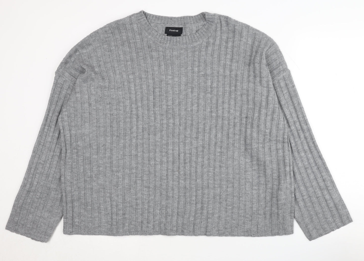 Firetrap Women's Grey Chunky-Knit Jumper Size 14