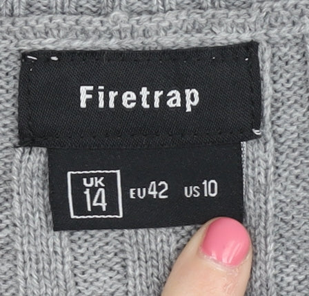 Firetrap Women's Grey Chunky-Knit Jumper Size 14