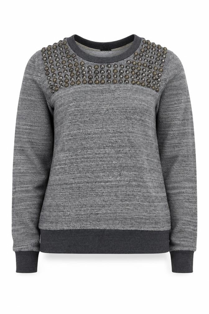 Front view of J.Crew Women's Grey Studded Pullover Sweatshirt XS