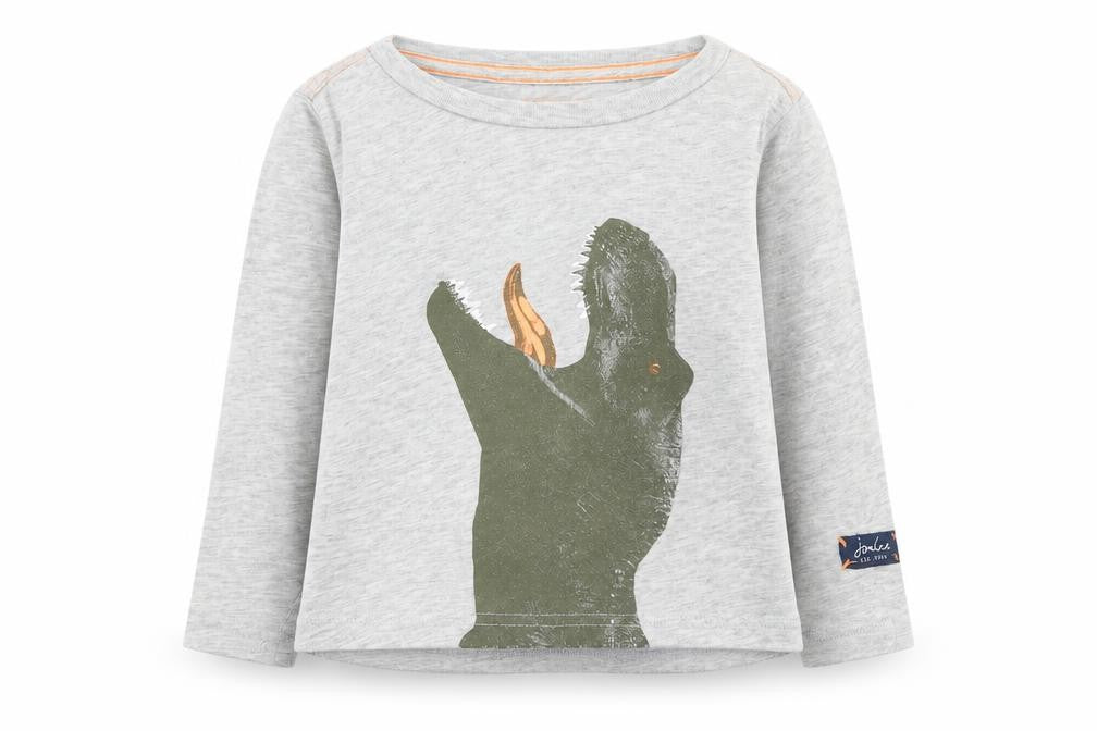 Joules Grey Boys Animal Graphic Cotton T-Shirt, 2 Years, Long Sleeve