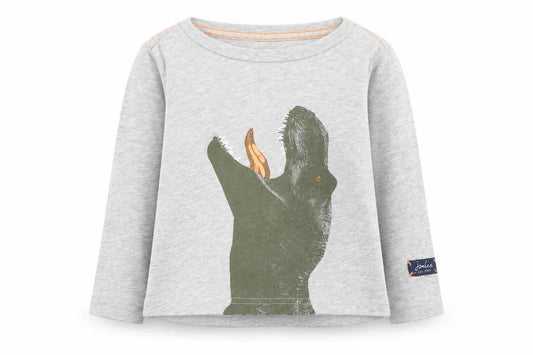 Joules Grey Boys Animal Graphic Cotton T-Shirt, 2 Years, Long Sleeve
