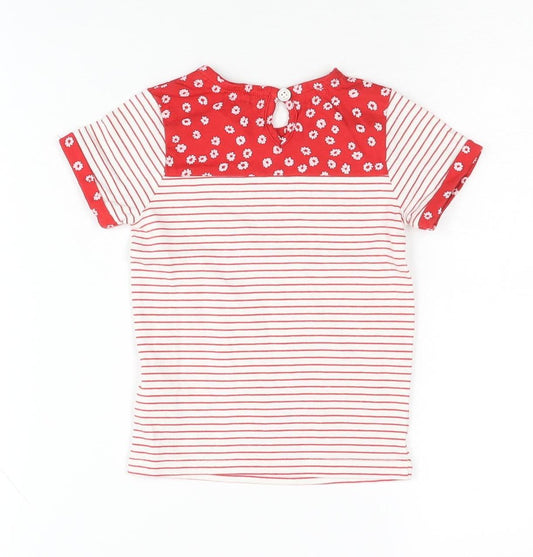 Jasper Conran Girls Red Striped T-Shirt, 2-3 Years, Button Accent