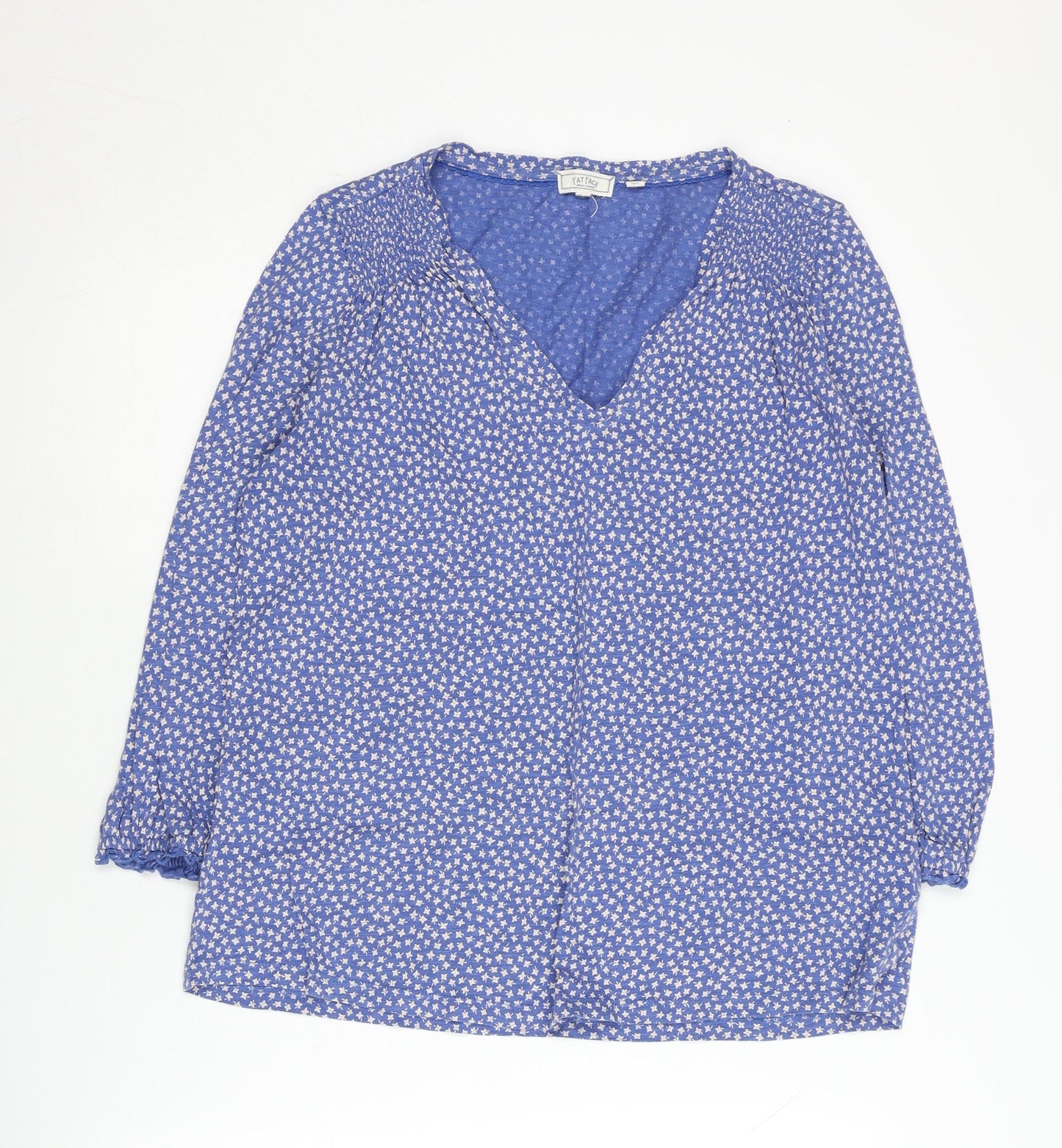 Fat Face Women's Blue Floral Blouse UK 10 V-Neck
