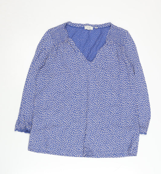 Fat Face Women's Blue Floral Blouse UK 10 V-Neck