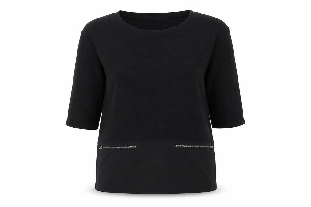 ESMARA Women's Black 3/4 Sleeve Top, Size S, Zip Accents