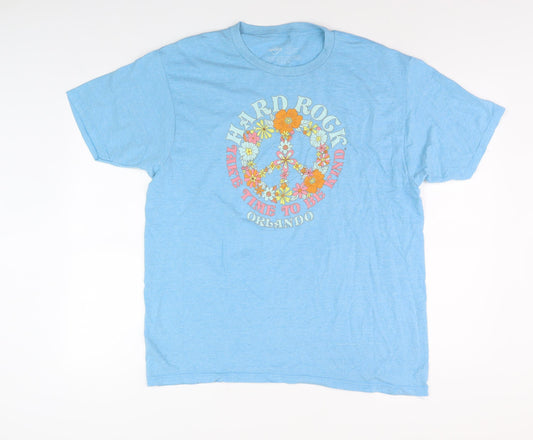 Hard Rock Blue Graphic T-Shirt, Men, L, Retro Music Style
