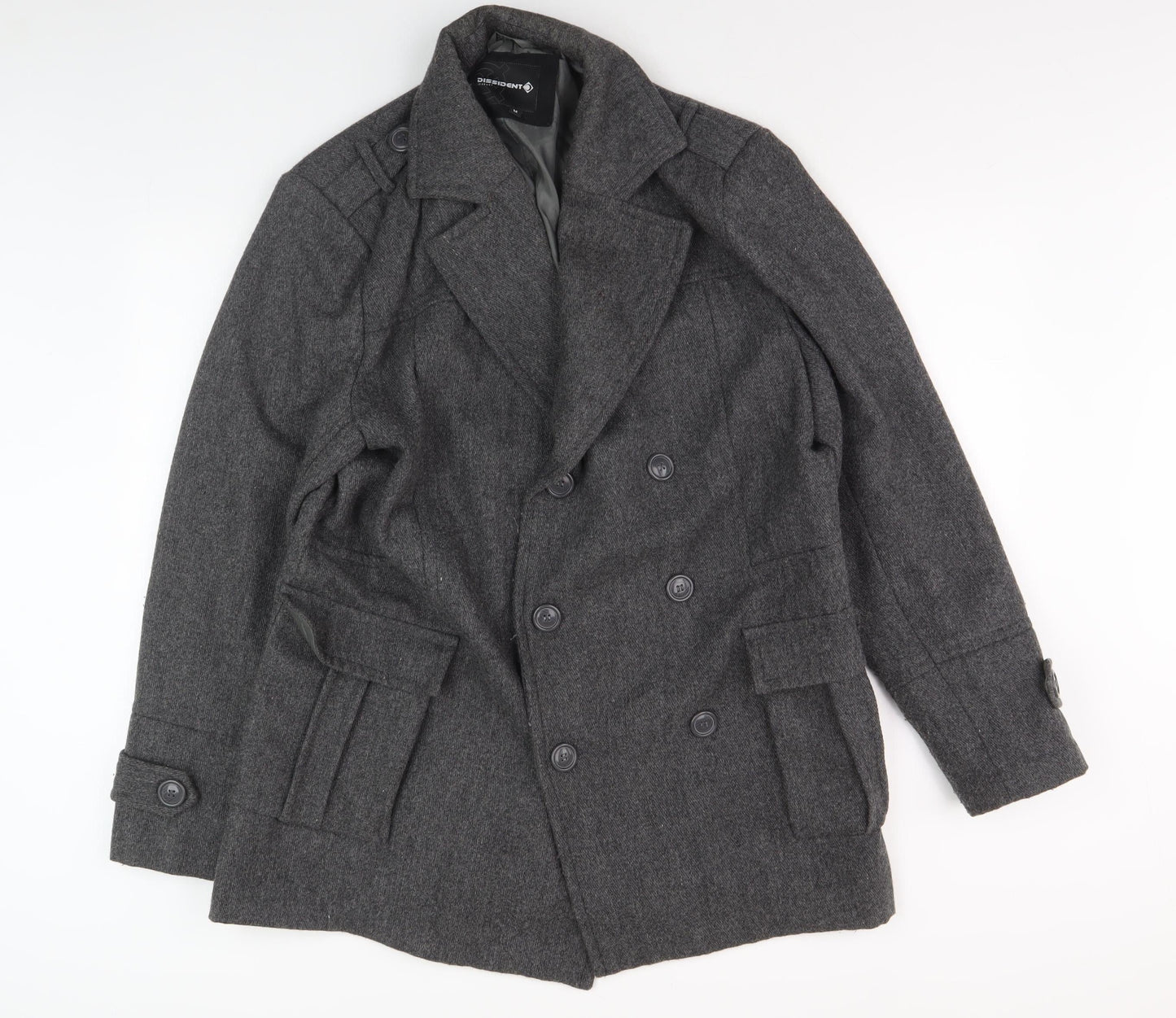 Dissident Men's Grey Wool Pea Coat M