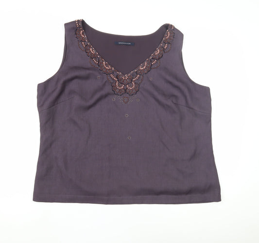 Windsmoor Women's Purple Beaded V-Neck Blouse Size 18