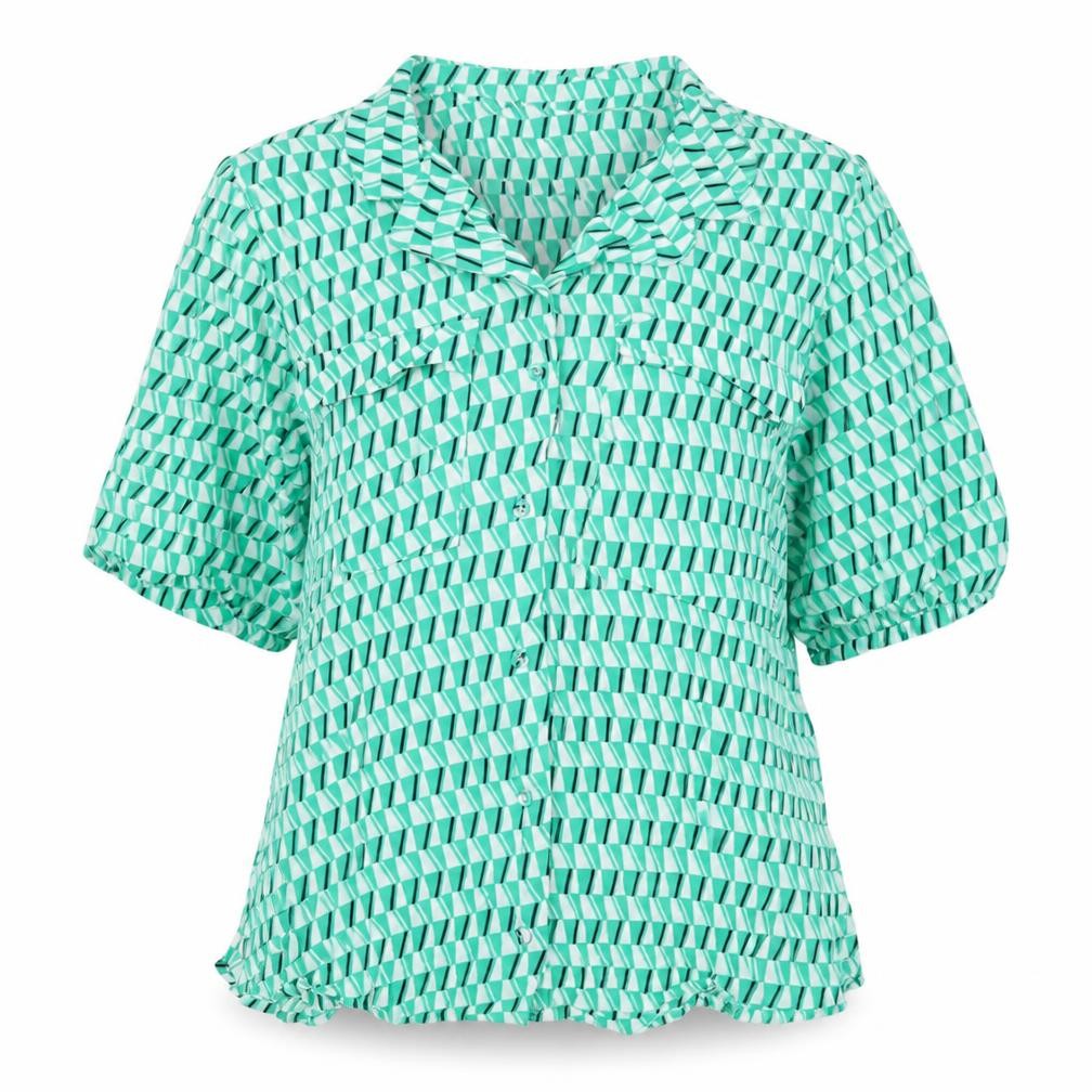 Autograph Women's Green Geometric Button-Up Shirt Size 12