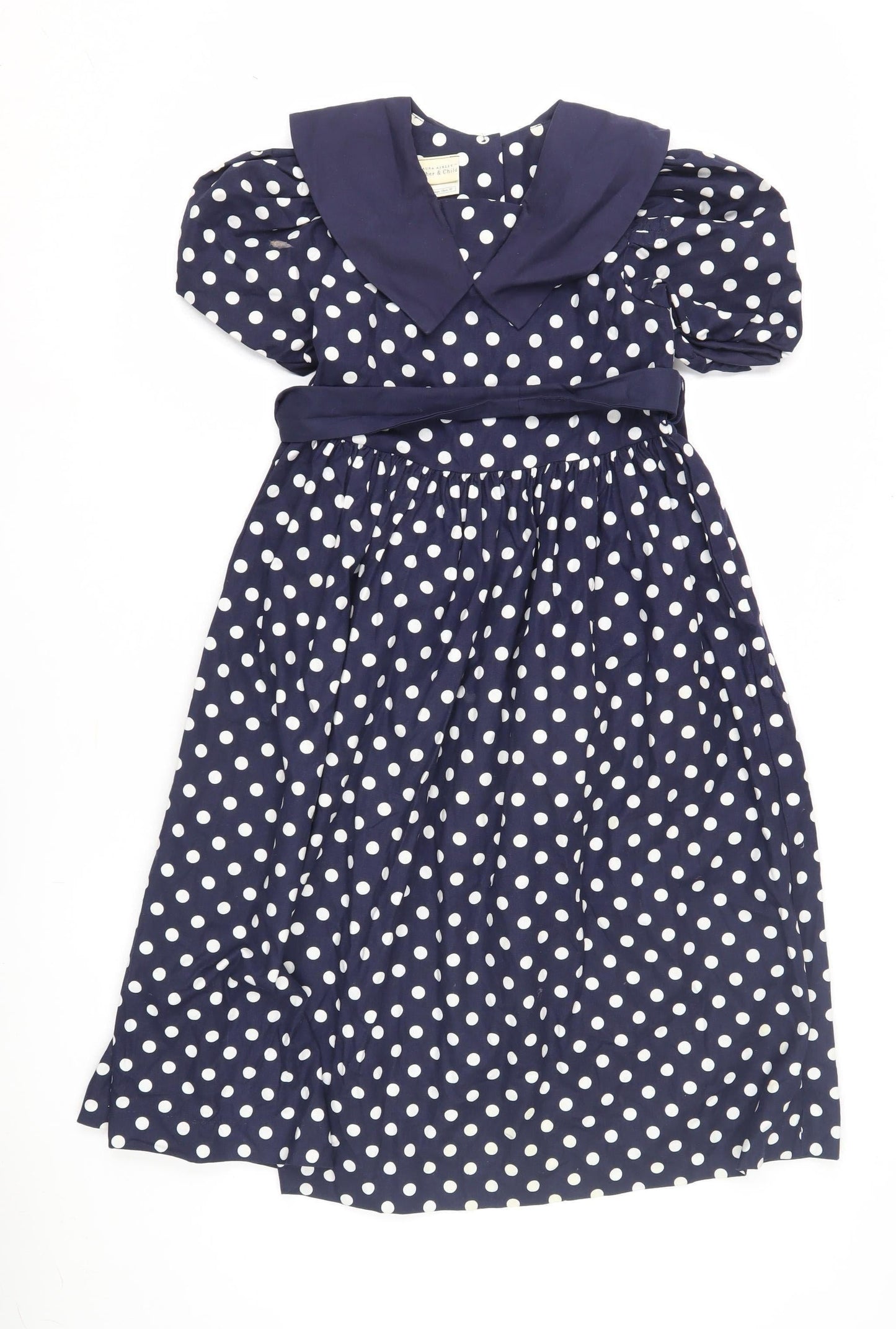 Laura Ashley Girls Blue Polka Dot Midi Dress, 7-8 Years