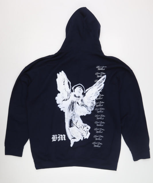 boohooMAN Men's Blue Pullover Hoodie M - Graphic Print