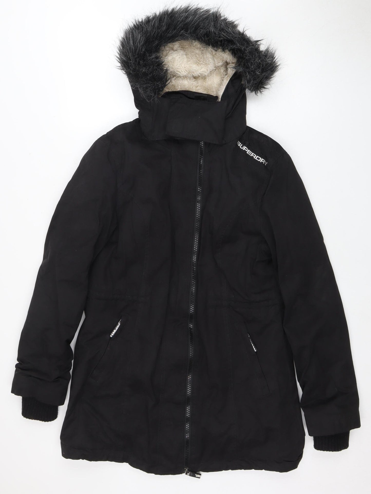 Superdry Women's Black L Fur Trim Parka Coat