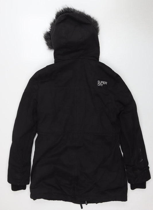 Superdry Women's Black L Fur Trim Parka Coat