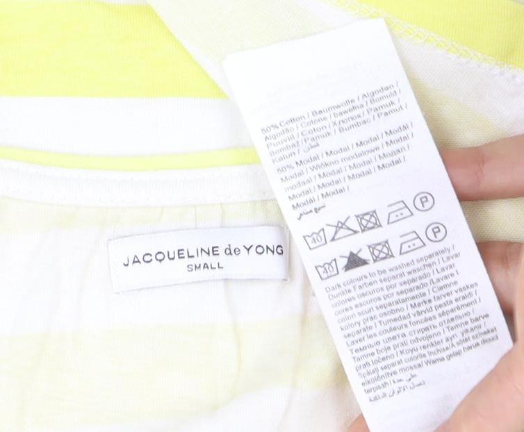 Jacqueline de Yong Women's Yellow Striped Tank, Small