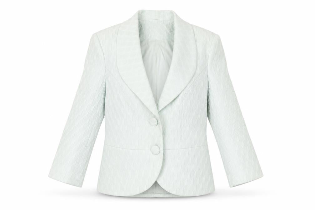 Front view of Alex & Co. Green Women's Blazer, size 12, Shawl Lapel