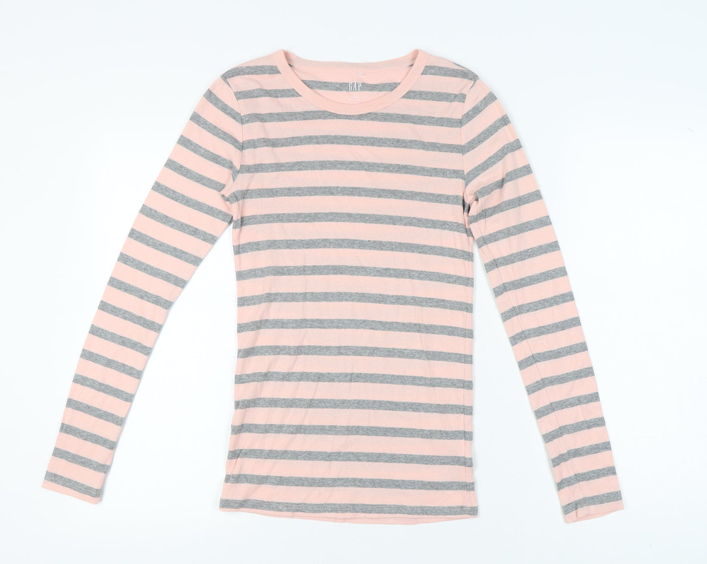 GAP Women's Pink Grey Striped Long Sleeve T-Shirt, Size S