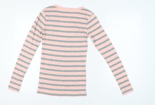 GAP Women's Pink Grey Striped Long Sleeve T-Shirt, Size S