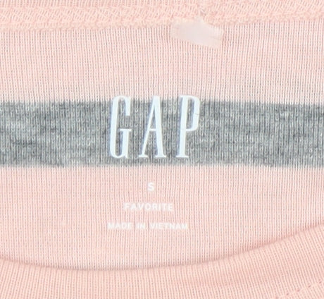 GAP Women's Pink Grey Striped Long Sleeve T-Shirt, Size S