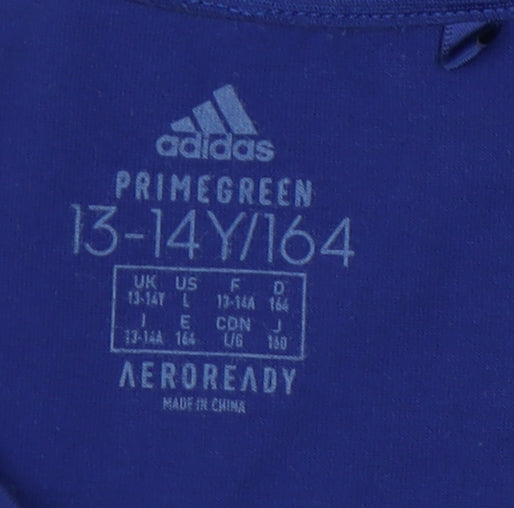 Adidas Boys Blue T-Shirt 13-14 Years Sportswear Logo Top