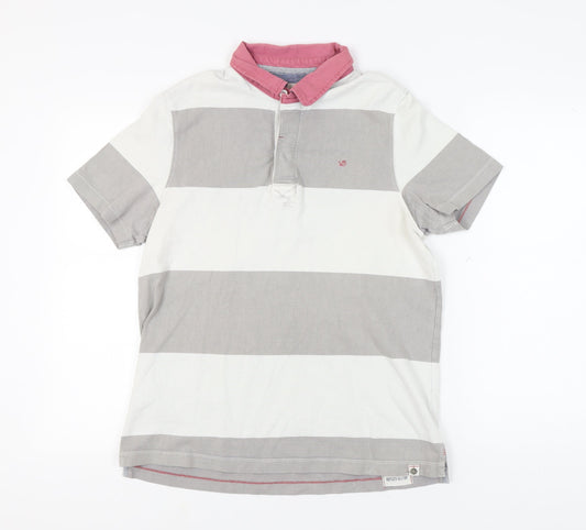 White Stuff Men's Grey Striped Polo Shirt M